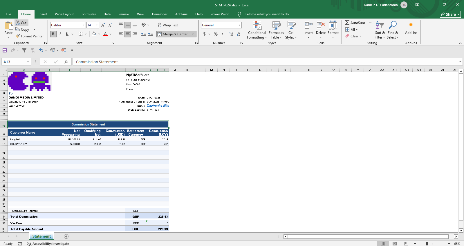Statement screenshot